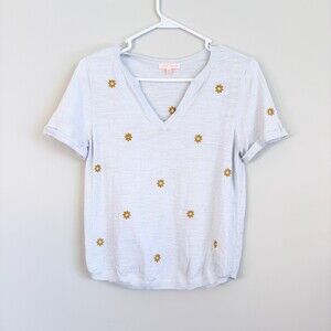 Lisa Todd Knit Feminine Baby Blue Embroidered Flower Preppy Size Small